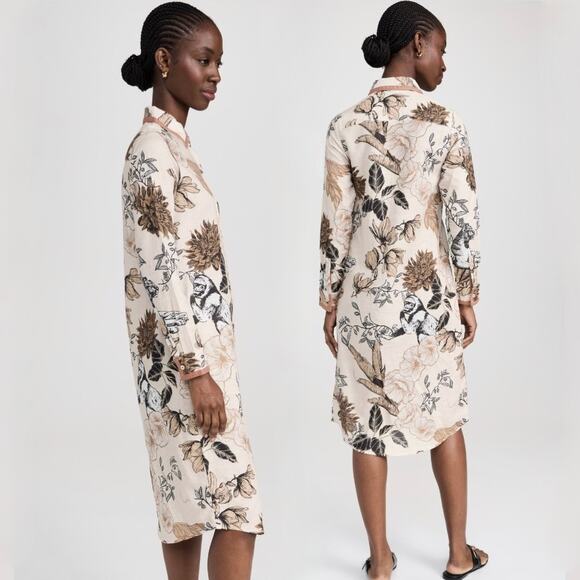 NWT Las Sureñas Clara Portrait Linen Shirt Dress Linen Cotton Animal Floral Sz S - Picture 4 of 16